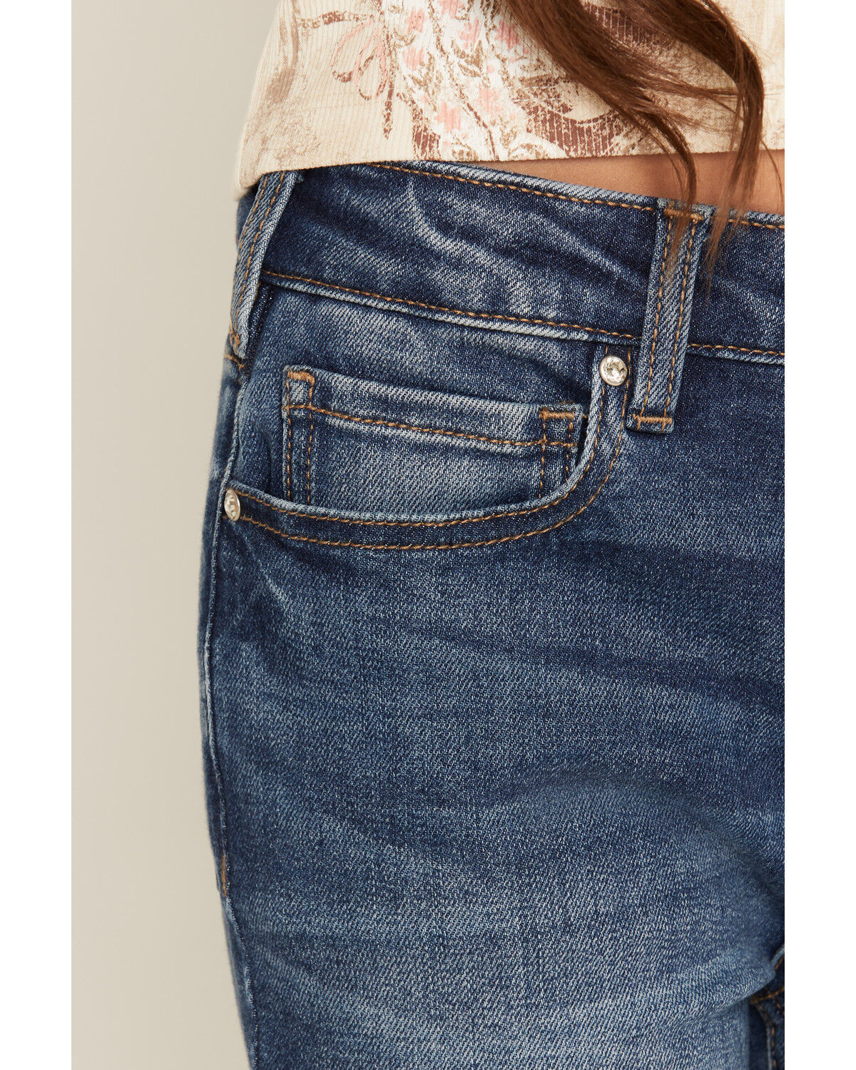 Image #4 - Shyanne Little Girls' Westend Medium Wash Horse Pocket Bootcut Stretch Denim Jeans, Medium Wash, hi-res
