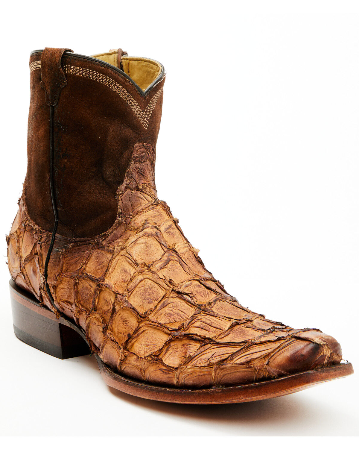 Image #1 - Corral Men's Exotic Pirarucu Western Ankle Boots - Snip Toe, Cognac, hi-res