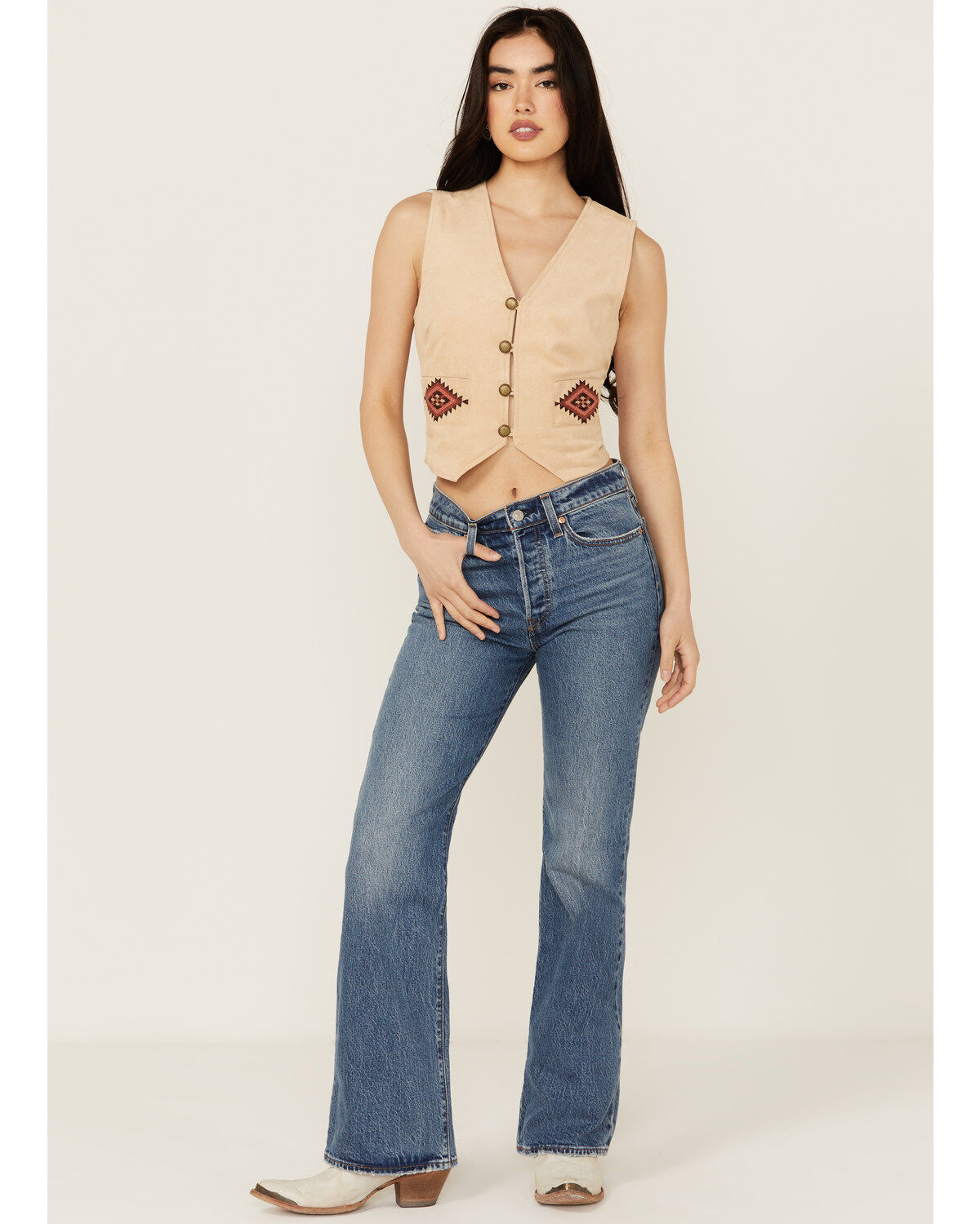 Levi's Premium Fair Point Women's Medium Wash High Rise Straight Stretch Denim Jeans, Medium Wash, hi-res