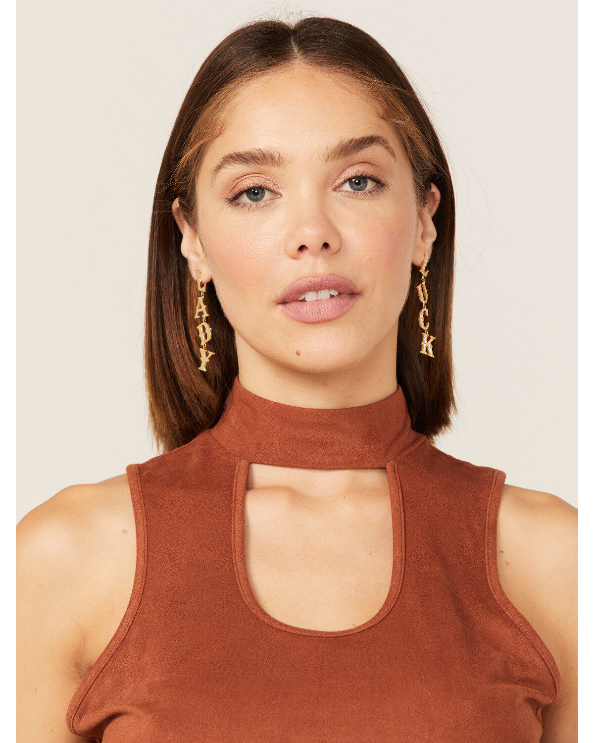 Image #1 - Understated Leather Women's Lady Luck Rhinestone Earrings, Gold, hi-res