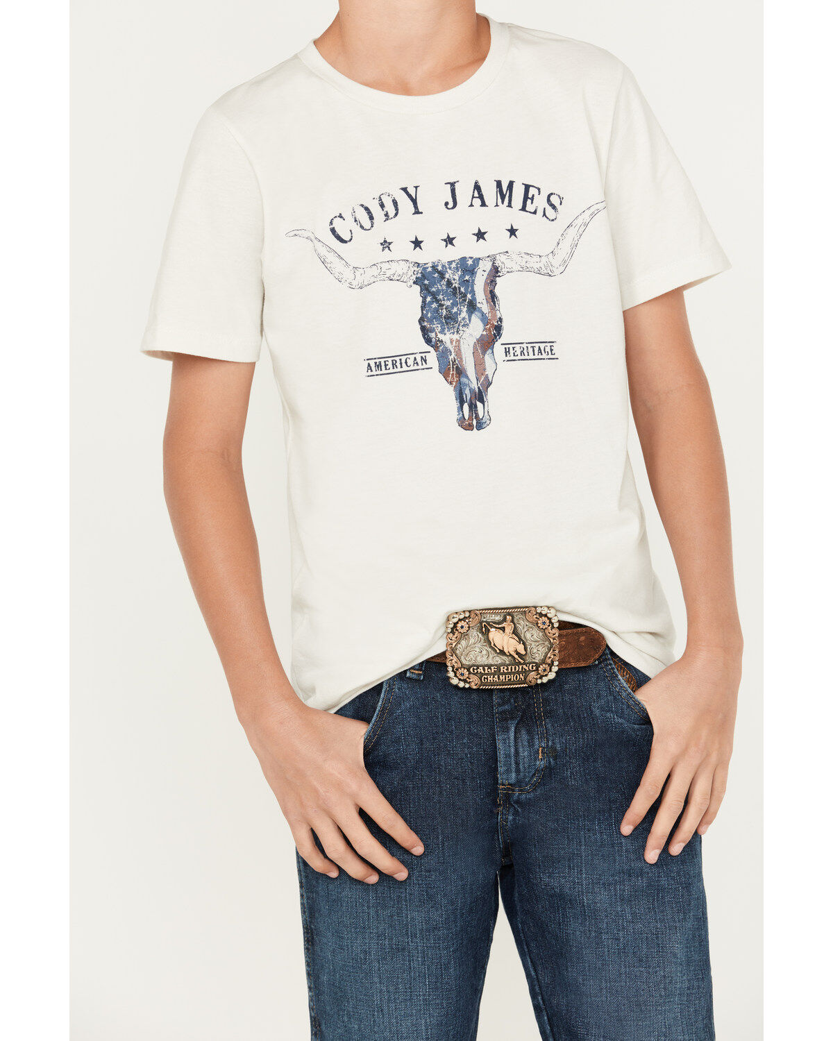 Image #3 - Cody James Boys' CJ Steer Head Short Sleeve Graphic T-Shirt, Ivory, hi-res