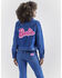 Image #2 - Wrangler® X Barbie™ Women's Dark Wash Barbie™ Logo Zip Front Denim Jacket , Dark Wash, hi-res