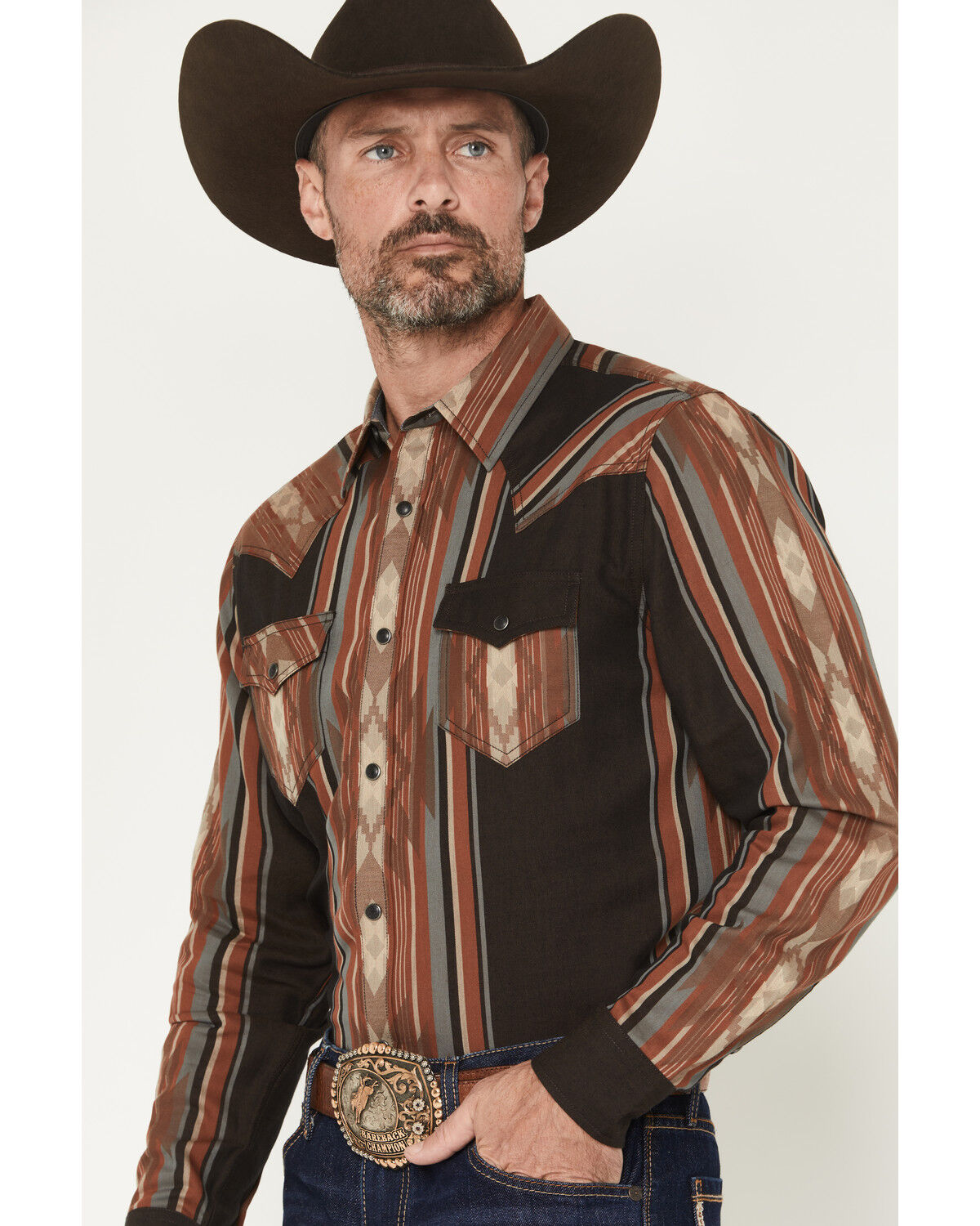 Image #2 - Cody James Men's Desert Trail Southwestern Stripe Print Long Sleeve Snap Western Shirt - Big, Rust Copper, hi-res