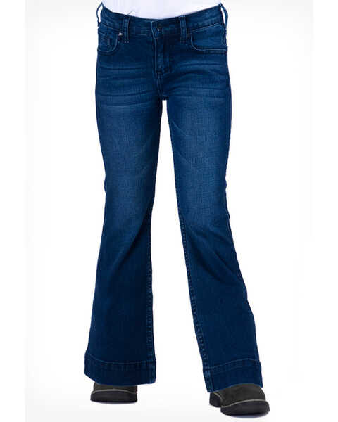 Image #2 - Cowgirl Tuff Girls' Medium Wash Flex Trousers , Blue, hi-res