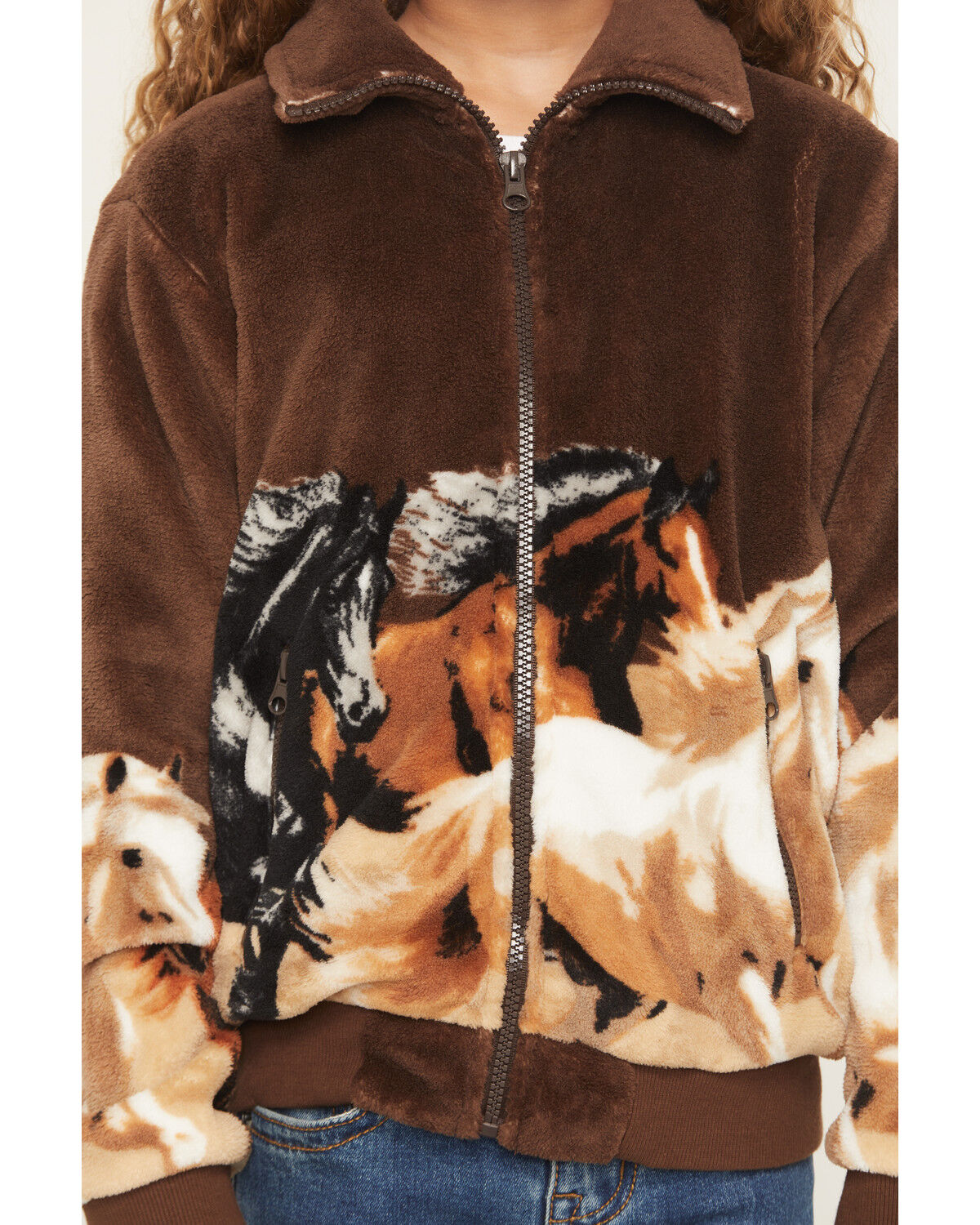 Image #3 - Rock & Roll Denim Girls' Horse Border Jacket, Brown, hi-res