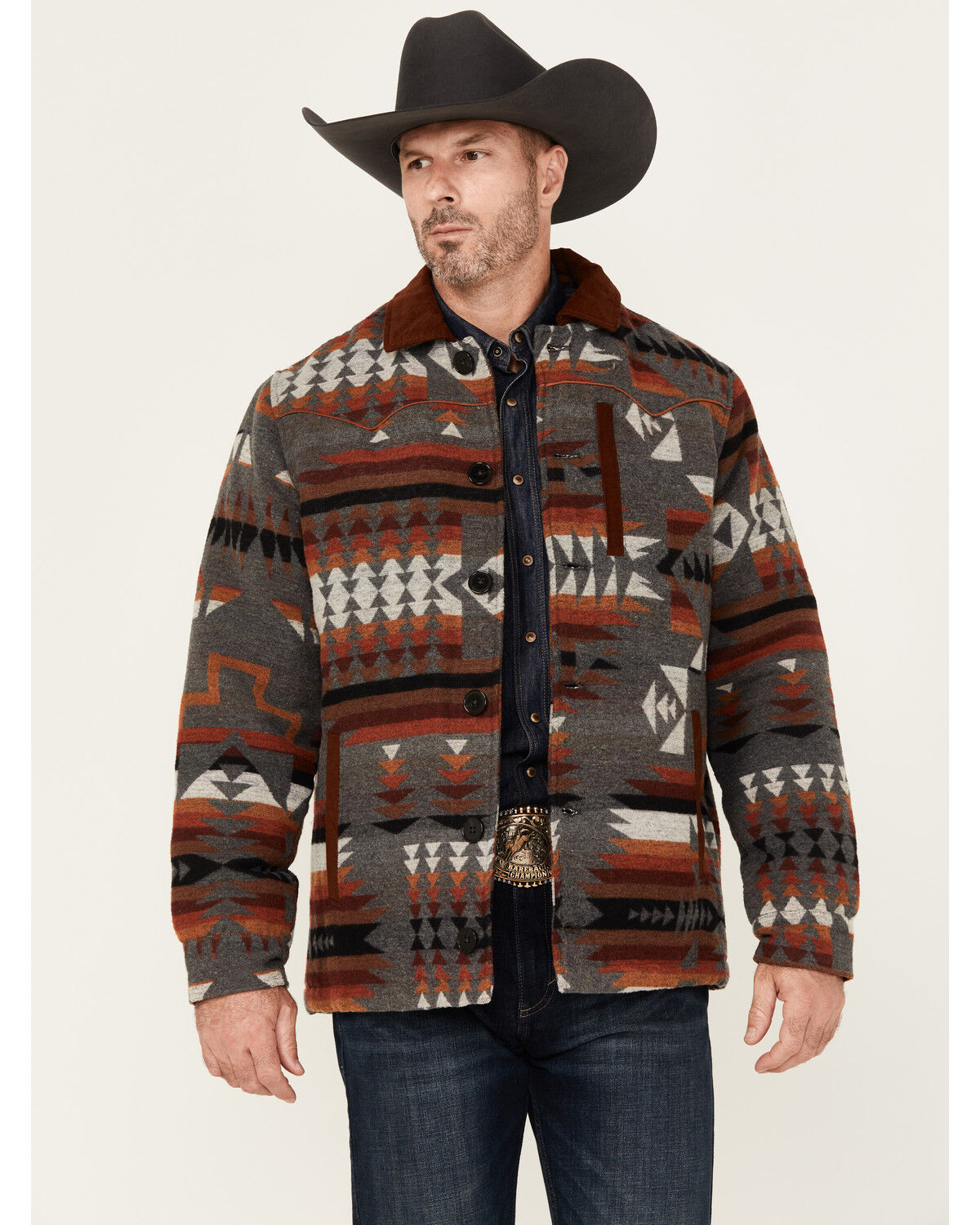 Image #1 - RANK 45&reg; Men's Woodsworth Southwestern Print Wool Shirt Jacket, Grey, hi-res