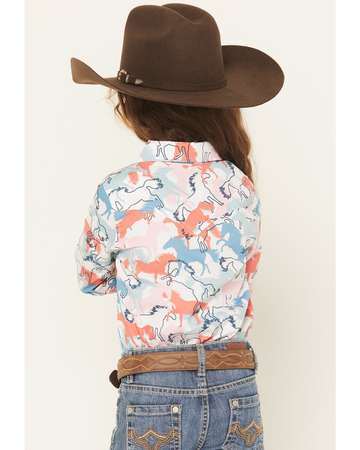 Image #4 - Wrangler Girls' Horse Print Long Sleeve Snap Western Shirt, Multi, hi-res