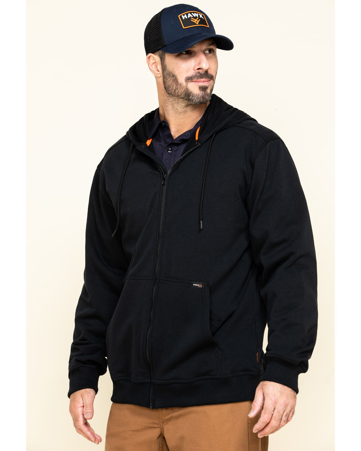 Image #3 - Hawx Men's FR Zip Up Fleece Hooded Work Hoodie, Black, hi-res