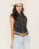 Image #1 - Cowgirl Hardware Women's Branded Print Sleeveless Rhinestone Snap Stretch Western Shirt, , hi-res