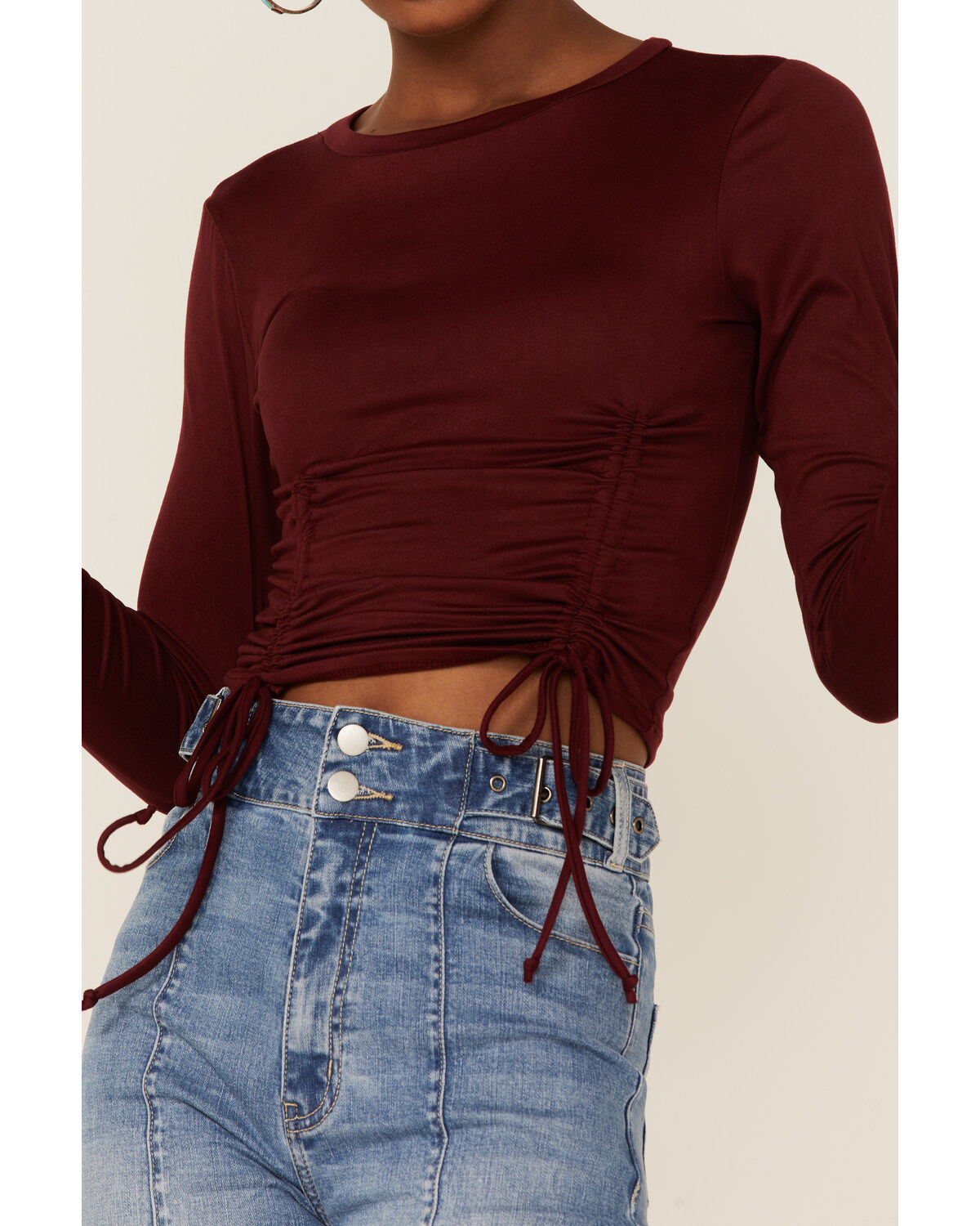 Image #2 - Moa Moa Women's Cinched Top, Burgundy, hi-res