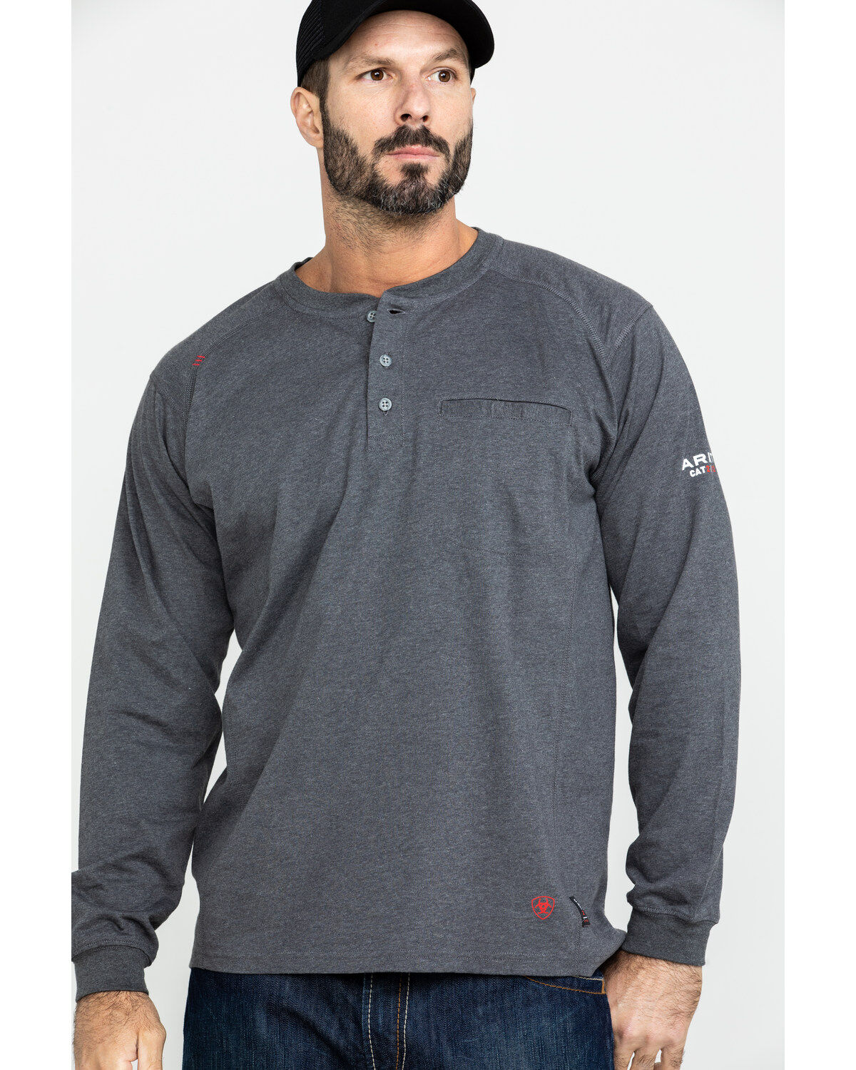 Image #1 - Ariat Men's FR Air Henley Long Sleeve Work Shirt - Big, Charcoal, hi-res
