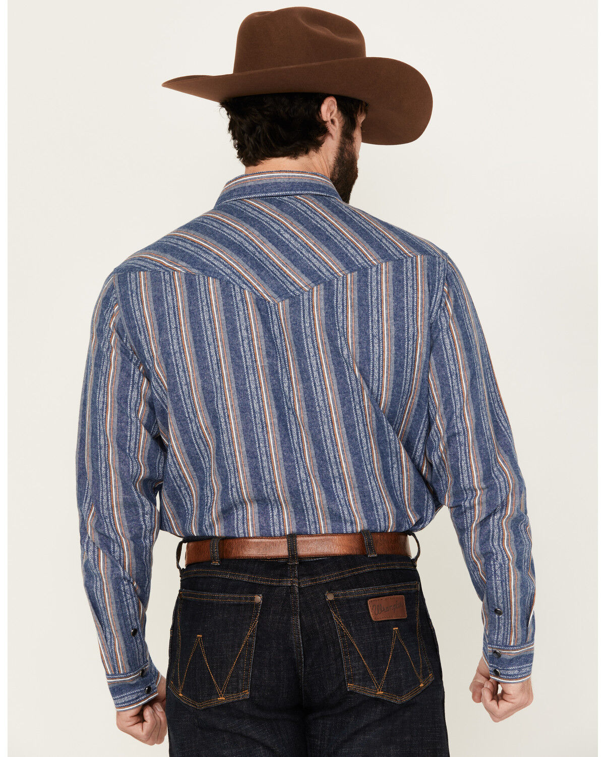 Image #4 - Cody James Men's Alpine Southwestern Striped Long Sleeve Pearl Snap Western Shirt, Navy, hi-res