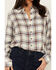 Image #3 - Cleo + Wolf Women's Amy Plaid Print Button-Up Cropped Long Sleeve Flannel Shirt , Cream, hi-res