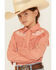 Image #2 - Shyanne Girls' Western Embroidered Fringe Long Sleeve Snap Stretch Western Shirt , Rose, hi-res