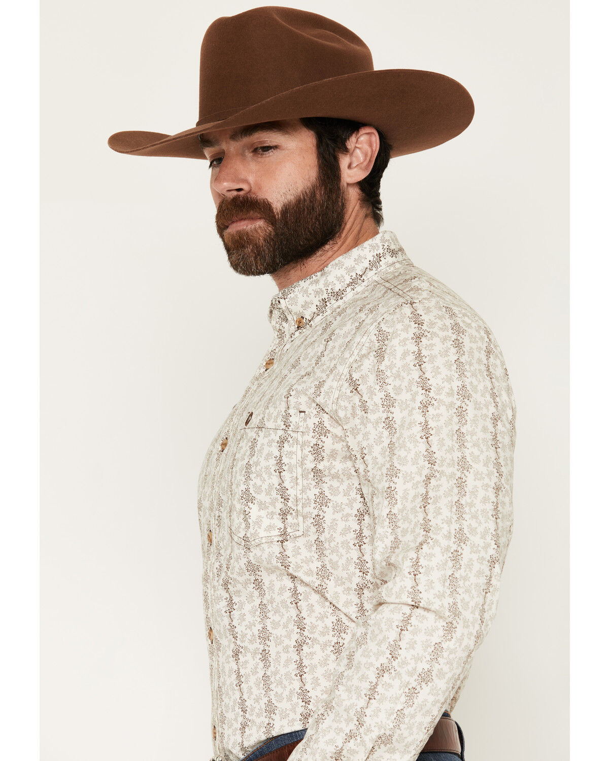 Image #2 - Cody James Men's Hickory Floral Stripe Print Long Sleeve Button-Down Stretch Western Shirt, Tan, hi-res