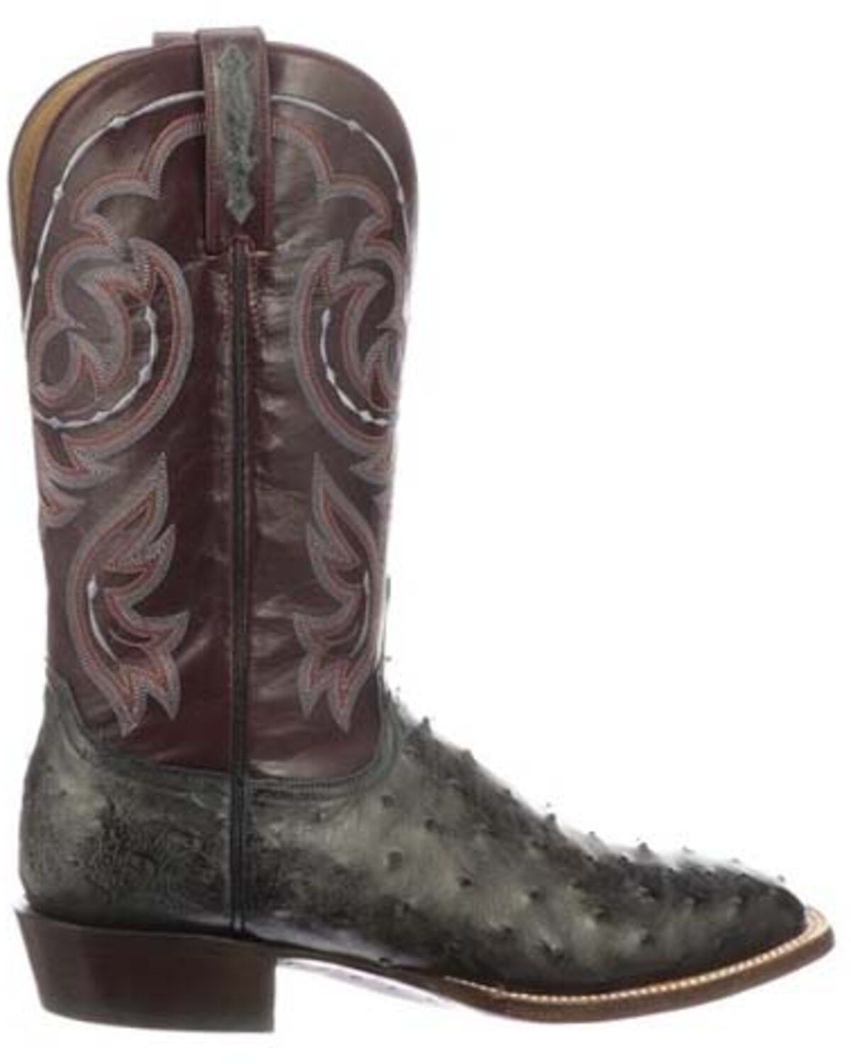 Image #2 - Lucchese Men's Harris Full Quill Ostrich Western Boots - Wide Square Toe, Dark Grey, hi-res