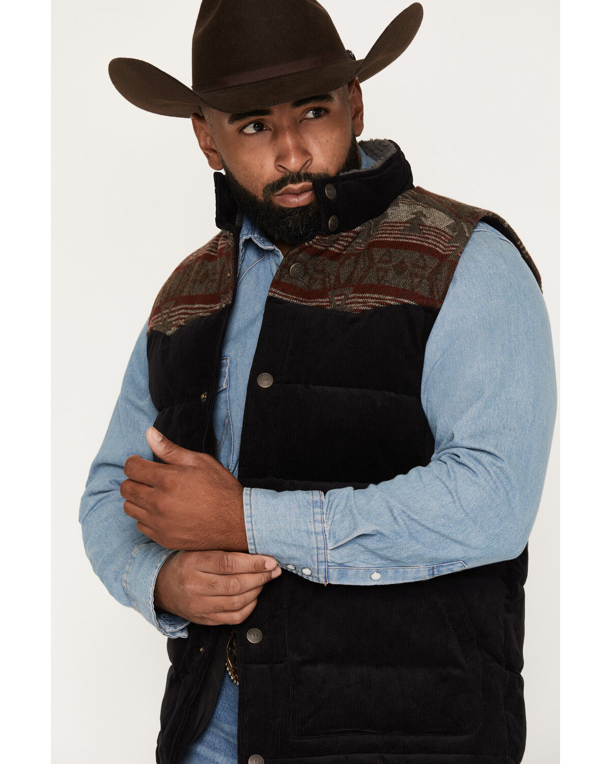 Image #2 - Cody James Men's Anza Southwestern Flannel Corduroy Snap Vest, Black, hi-res