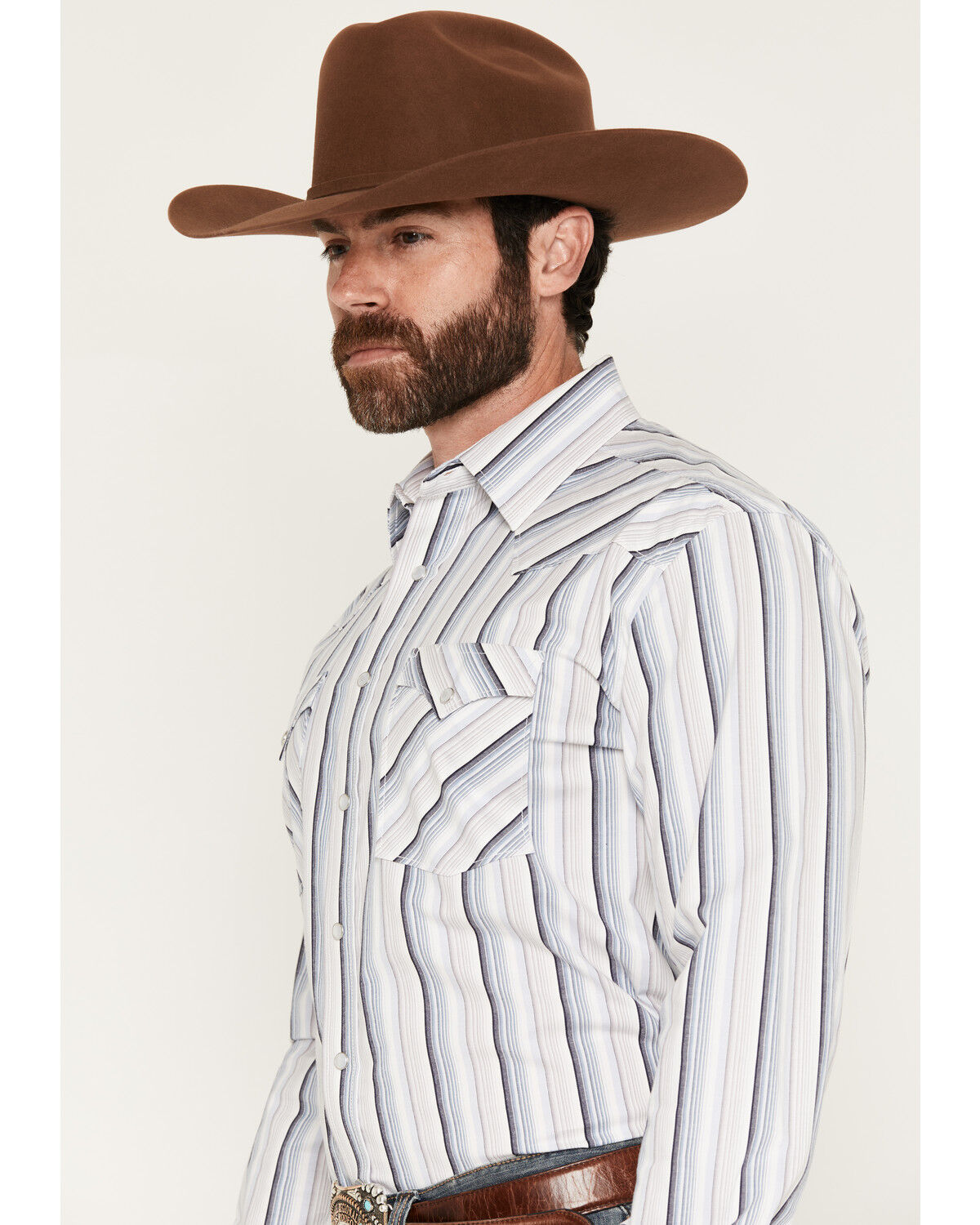Image #2 - Panhandle Slim Men's Striped Long Sleeve Snap Stretch Western Shirt, Blue, hi-res