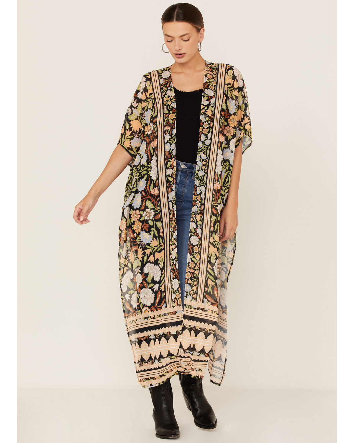 Image #1 - Flying Tomato Women's Floral Print Duster Kimono, , hi-res