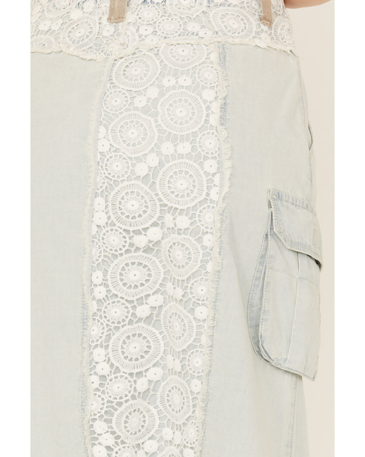 Image #4 - POL Women's Lace Light Wash Denim Midi Skirt, Light Wash, hi-res