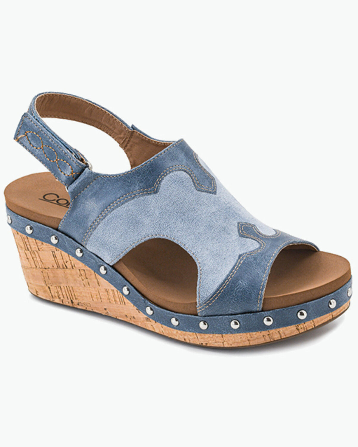 Image #1 - Corkys Women's Hey Stranger Wedge Sandals, Blue, hi-res
