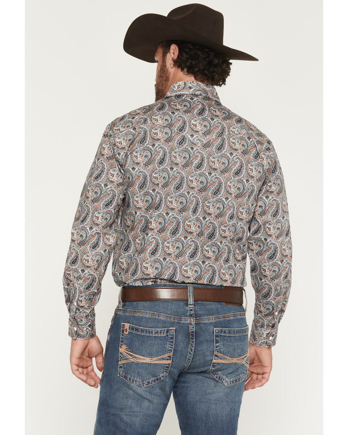Image #4 - Panhandle Slim Men's Rough Stock Paisley Print Long Sleeve Snap Stretch Western Shirt, Camel, hi-res