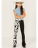 Image #1 - Saints & Hearts Girls' Cow Print Flare Pants , Black, hi-res