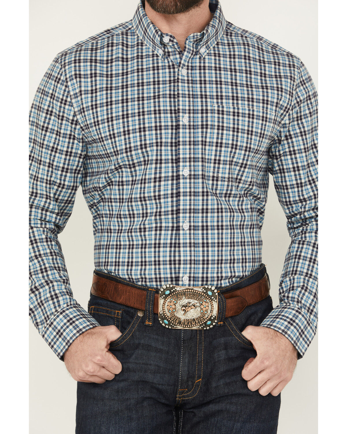 Image #3 - Cody James Men's Bob Plaid Print Long Sleeve Button-Down Western Shirt - Tall, Blue, hi-res