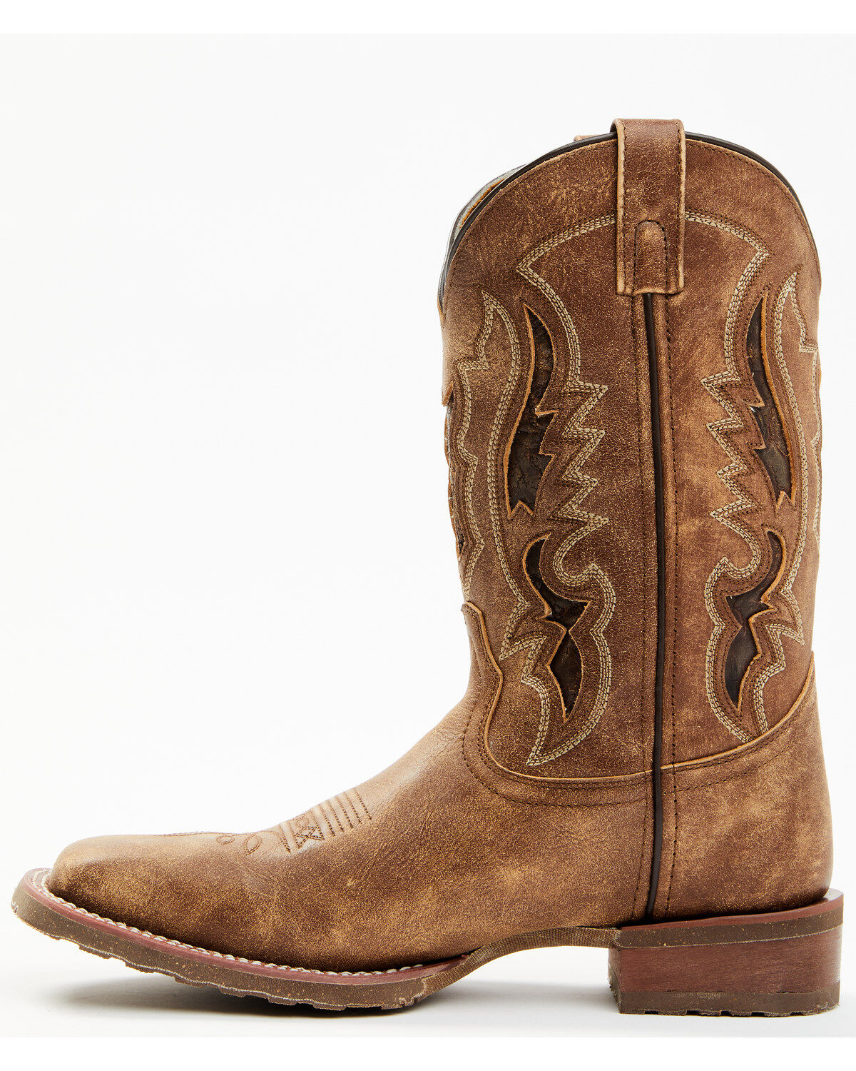 Image #3 - Laredo Men's Distressed Leather Performance Western Boots - Broad Square Toe, Tan, hi-res