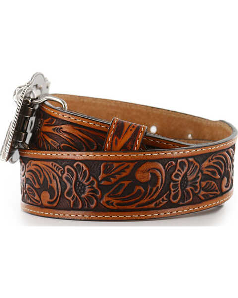 Image #4 - Justin Kid's Tooled Leather Belt, Brown, hi-res