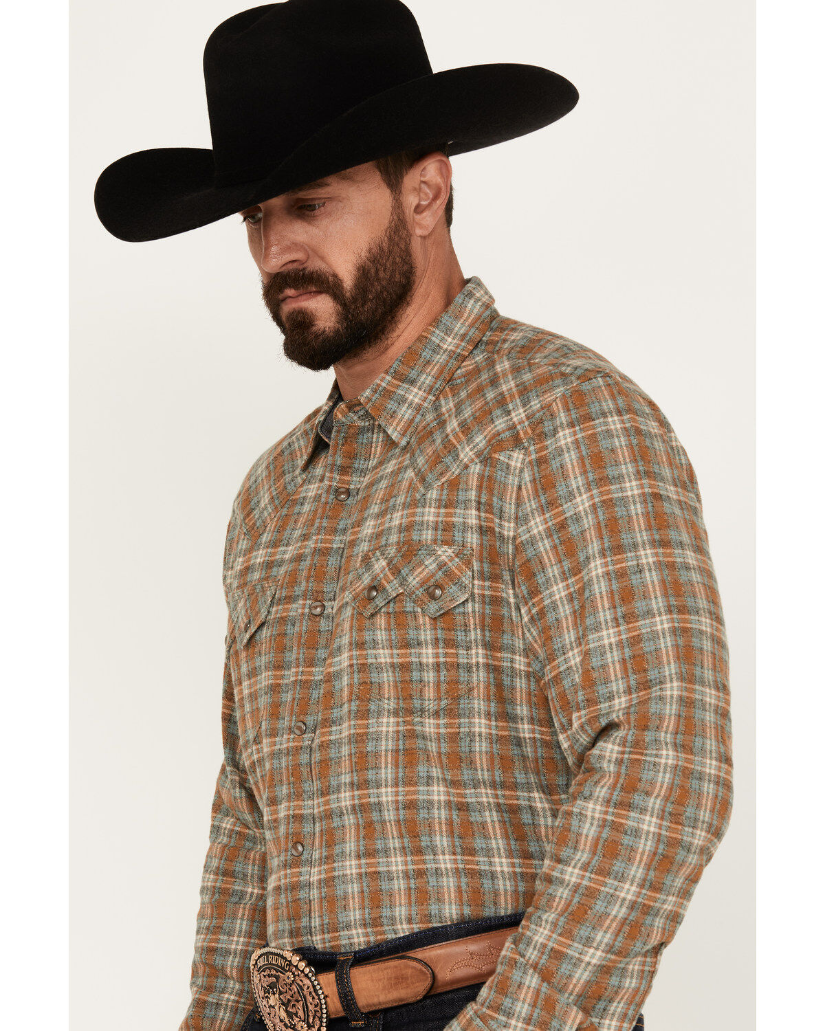 Image #2 - Moonshine Spirit&reg; Men's Hickory Plaid Print Long Sleeve Snap Flannel Shirt, Grey, hi-res