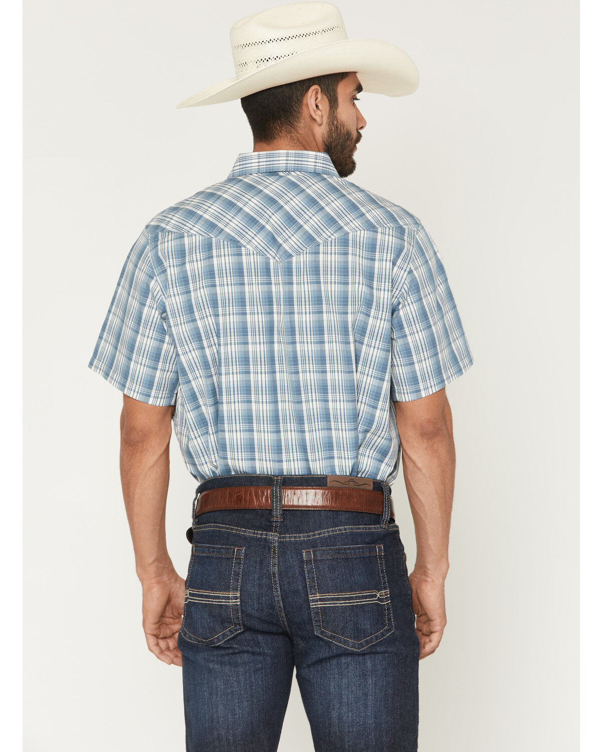 Image #4 - Cody James Men's Briggs Plaid Print Short Sleeve Snap Western Shirt - Tall, Blue, hi-res