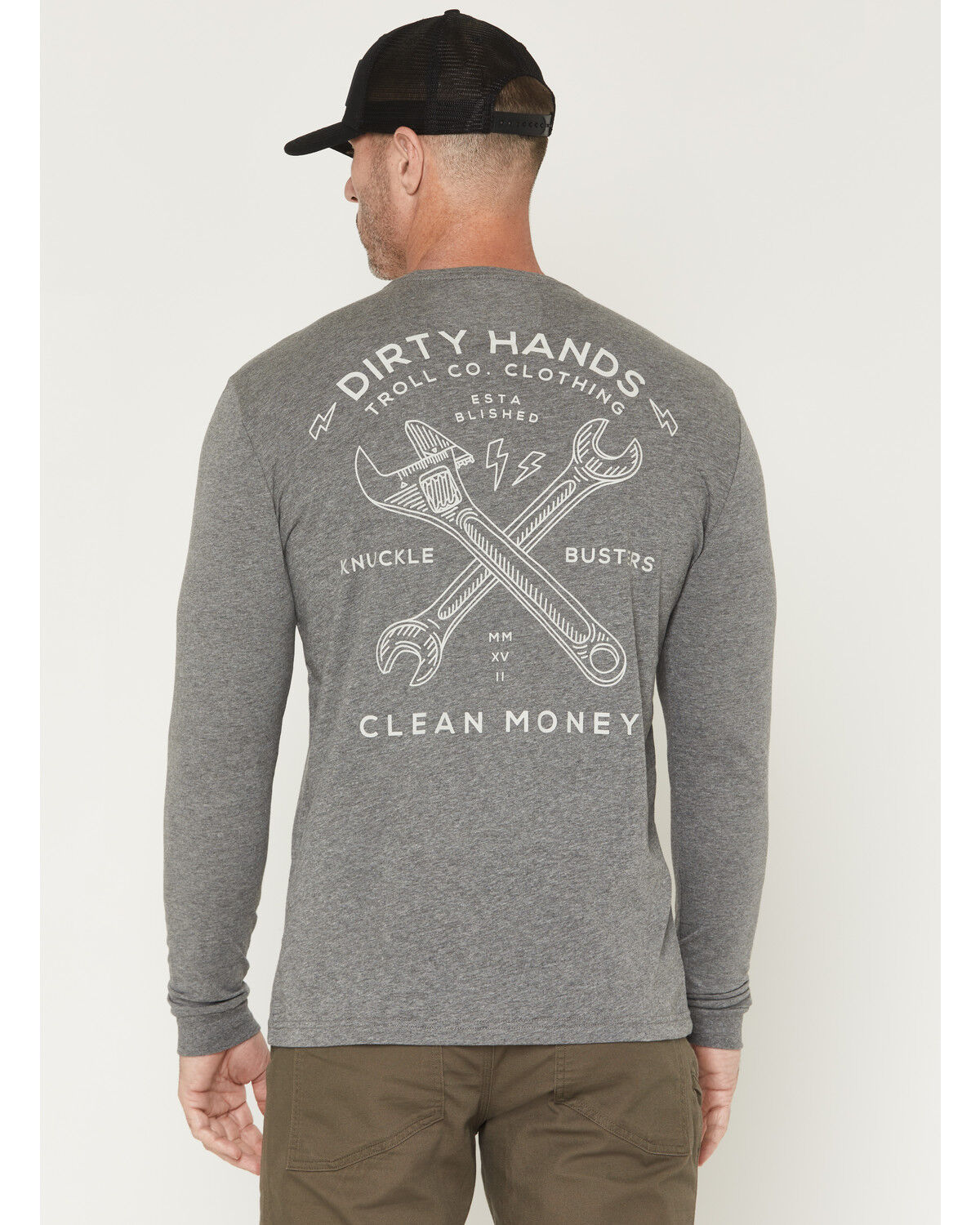 Image #1 - Troll Co Men's Twisting Wrenches Long Sleeve Graphic Work T-Shirt, Charcoal, hi-res