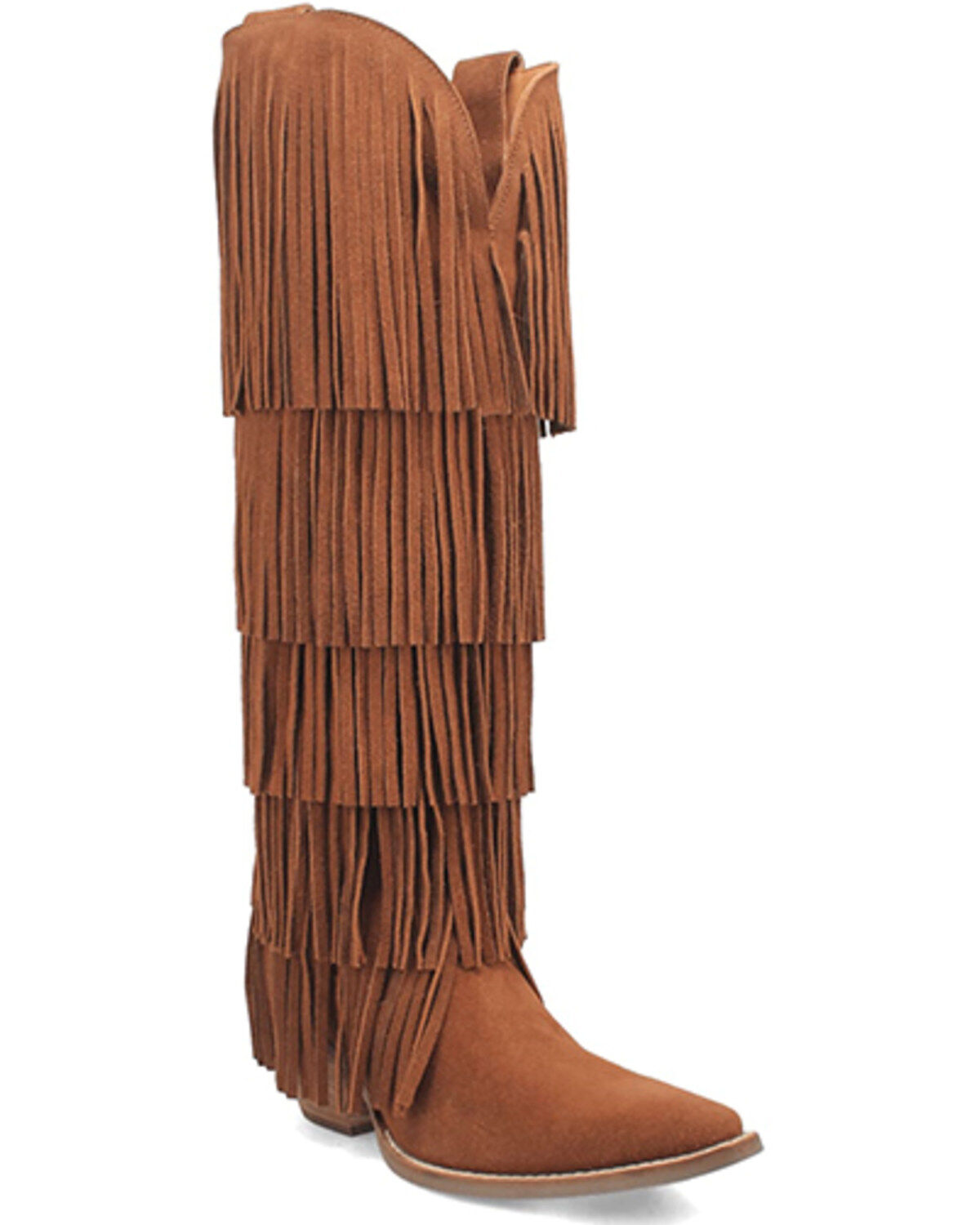 Image #1 - Dingo Women's Wild Child Suede Fringe Tall Western Boots - Snip Toe, Brown, hi-res
