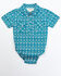 Image #1 - Shyanne Infant Girls' Rodeo Print Short Sleeve Pearl Snap Onesie, Teal, hi-res