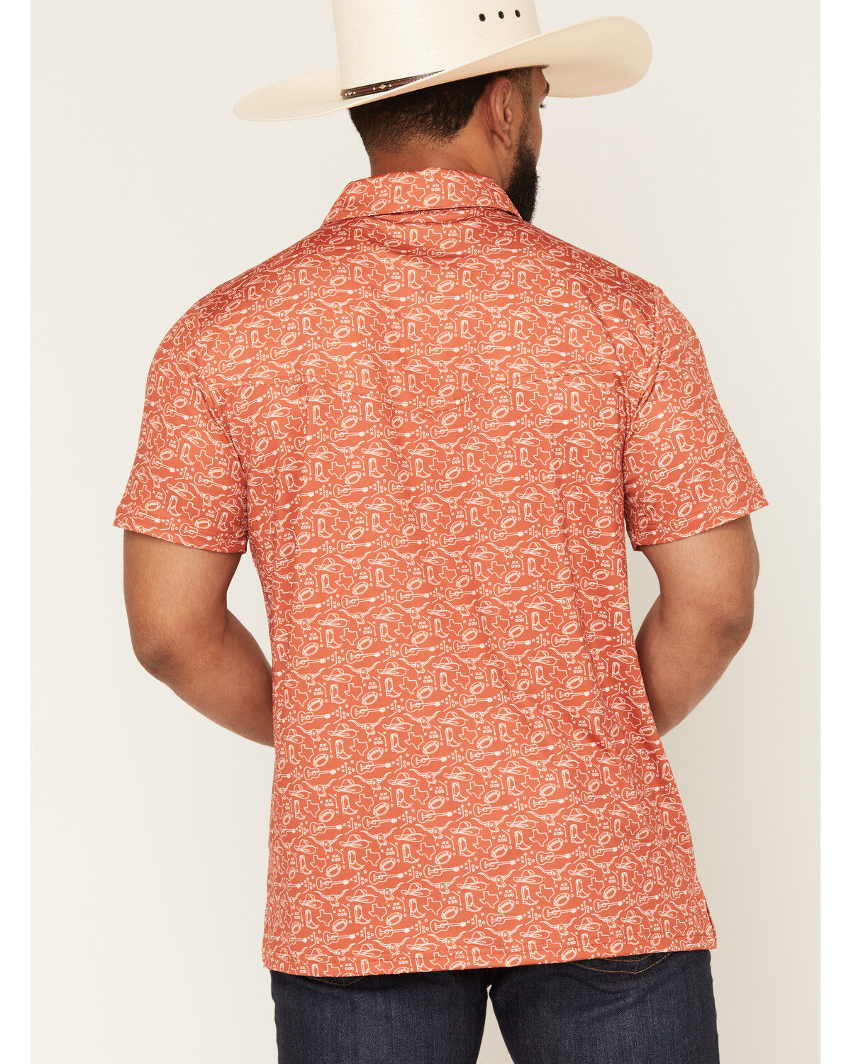 Image #4 - Panhandle Men's Game Day Short Sleeve Snap Stretch Polo, Orange, hi-res