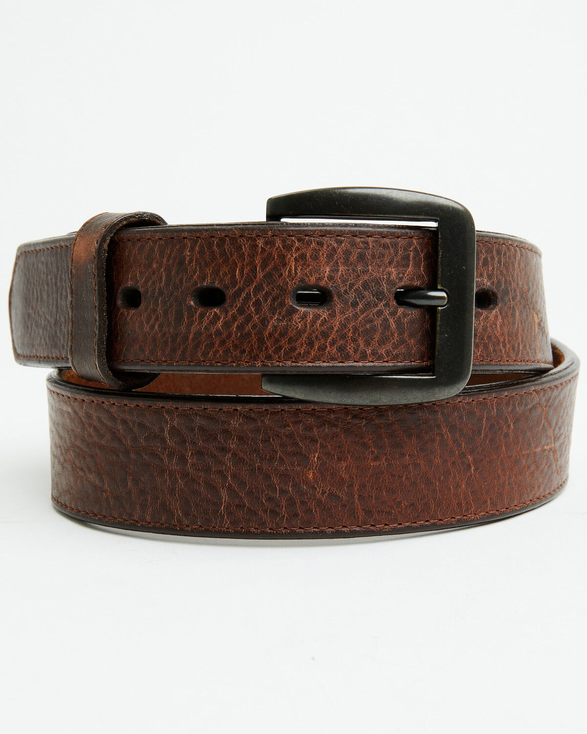 3D Men's Leather Belt, Brown, hi-res
