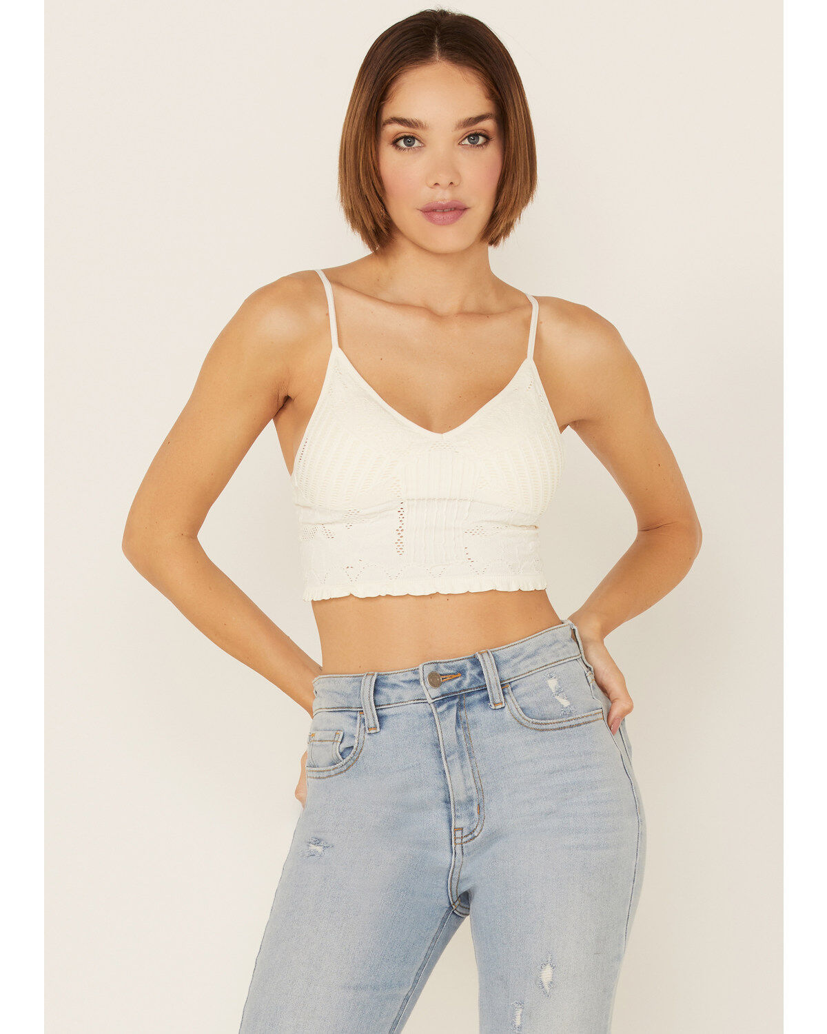 Fornia Women's Seamless Floral Bralette, Ivory, hi-res