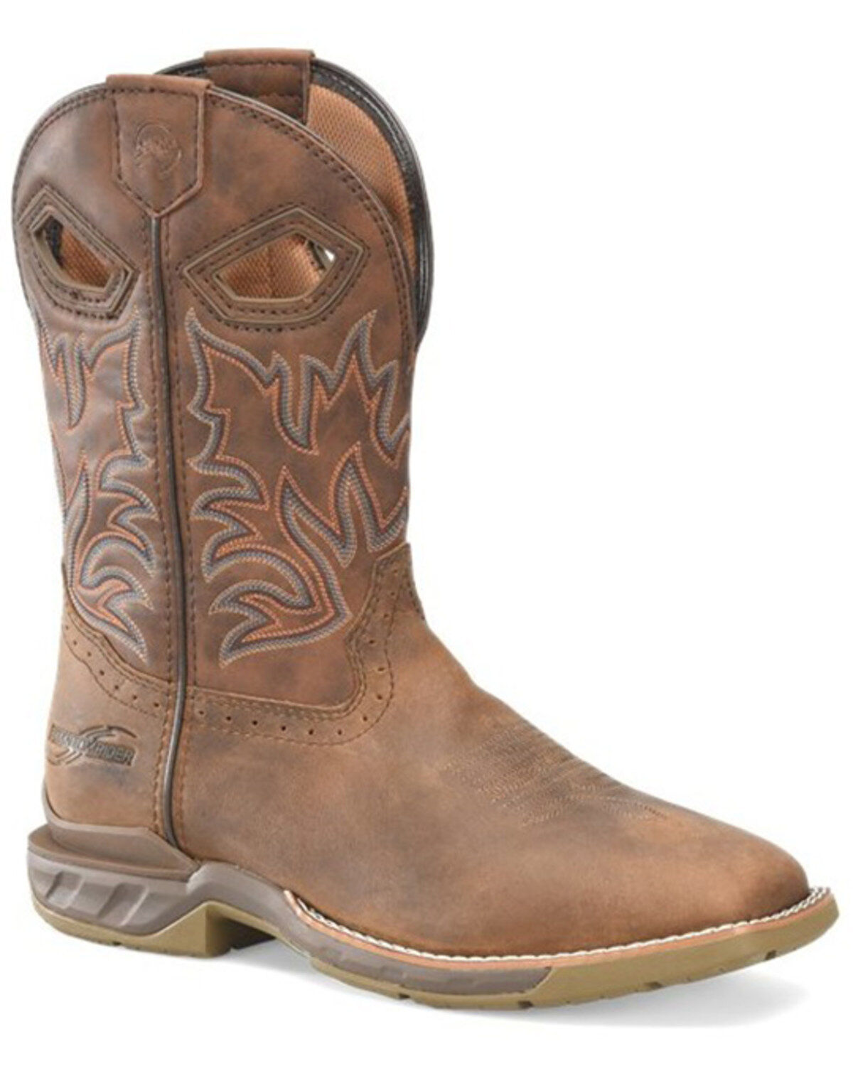 Double H Men's Phantom Rider Roper Pull On Work Boots - Square Toe, Brown, hi-res