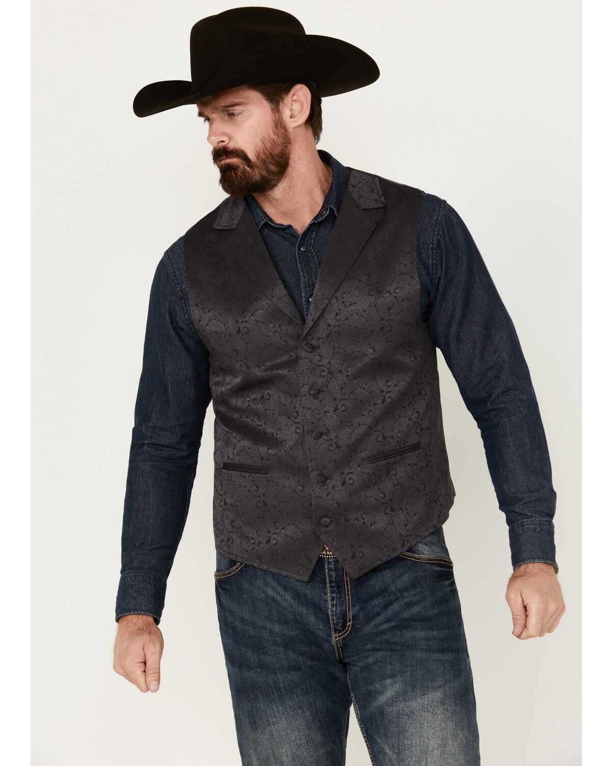 Image #1 - Cody James Men's Nashville Paisley Print Dress Vest, Dark Grey, hi-res