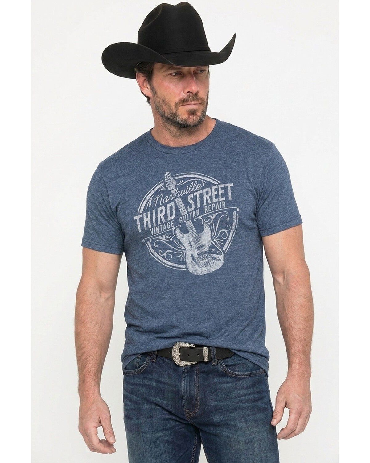 Image #1 - Americana Men's Nashville Guitar Short Sleeve Graphic T-Shirt, Navy, hi-res