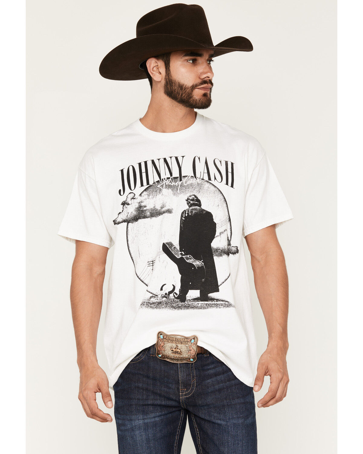 Americana Men's Johnny Cash Ring Of Fire Short Sleeve Graphic T-Shirt, Natural, hi-res
