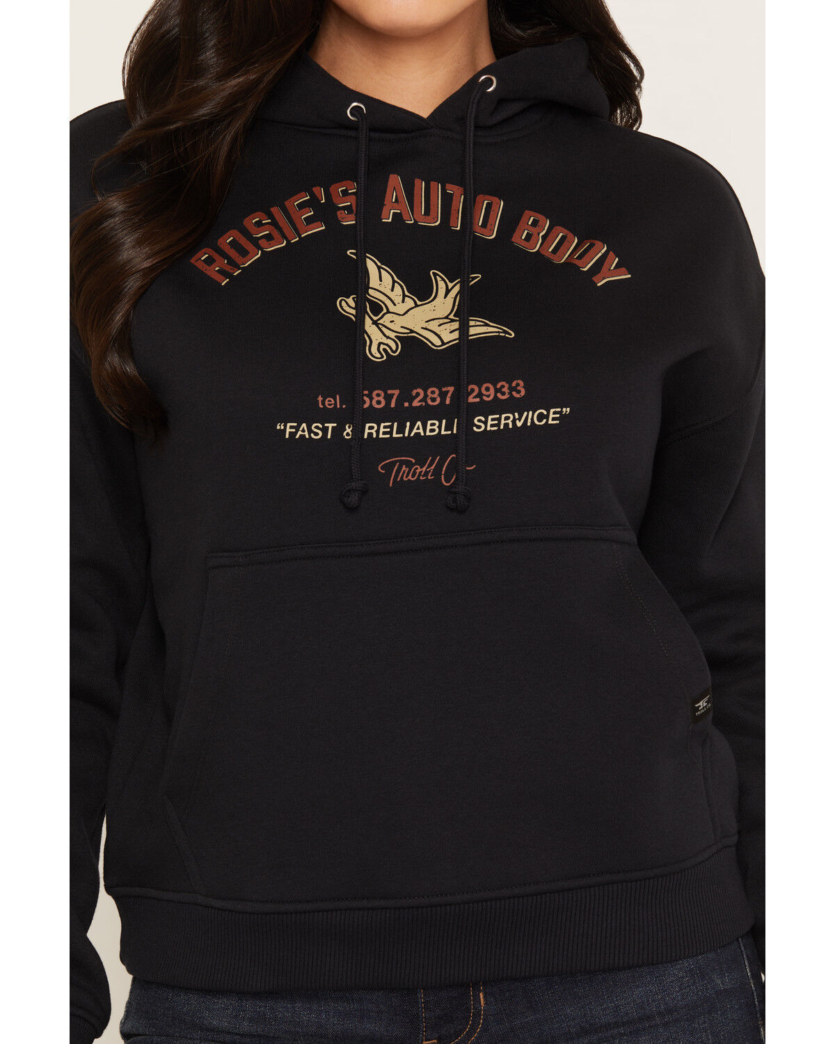 Image #3 - Troll Co Women's Rosie's Auto Body Shop Graphic Hoodie, Black, hi-res