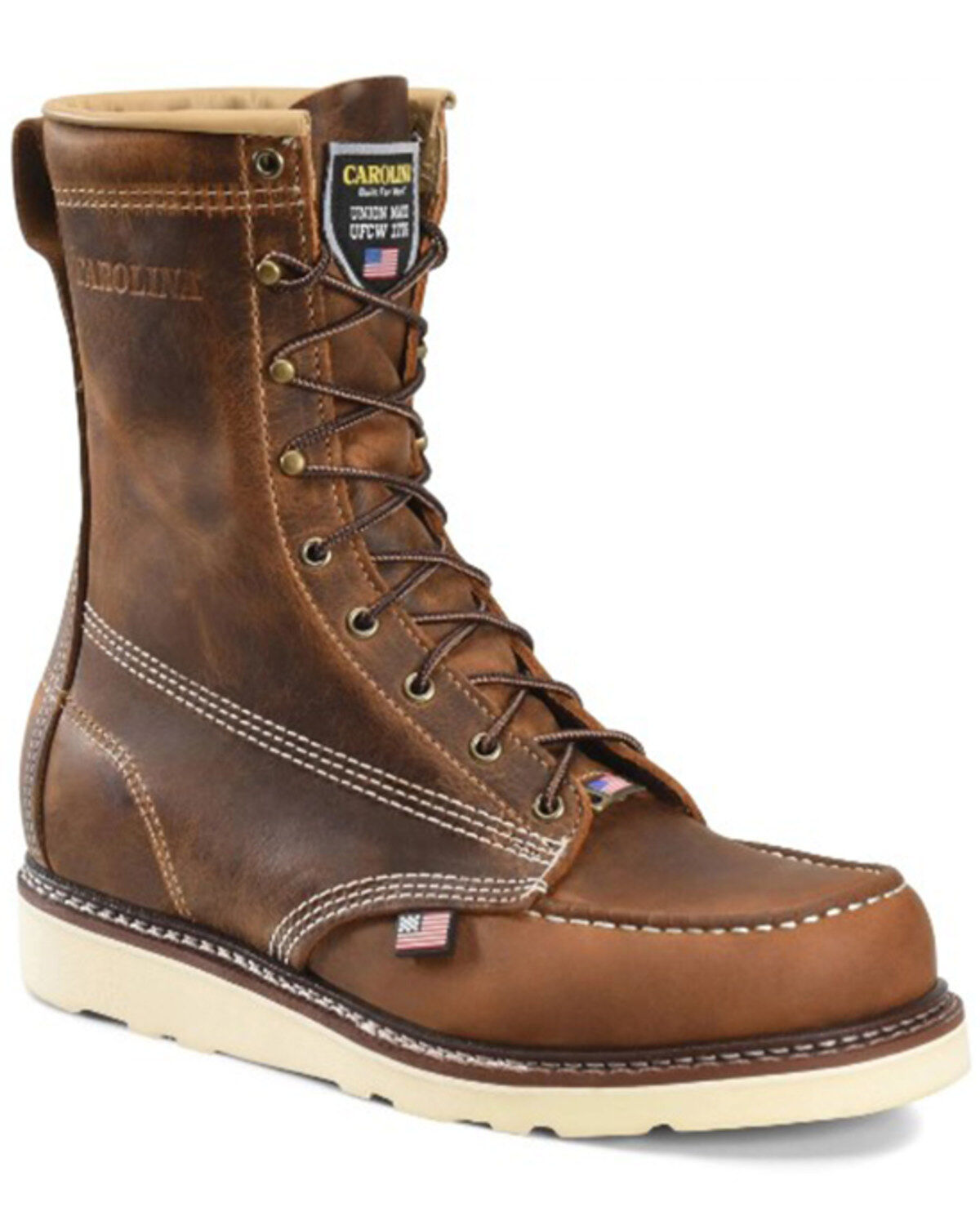 Image #1 - Carolina Men's 8" Lace-Up Work Boots - Moc Toe, Brown, hi-res