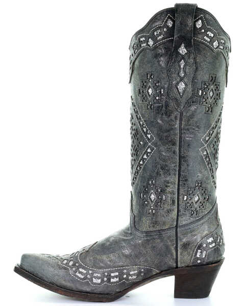 Image #3 - Corral Women's Glitter Inlay Western Boots, Black Distressed, hi-res