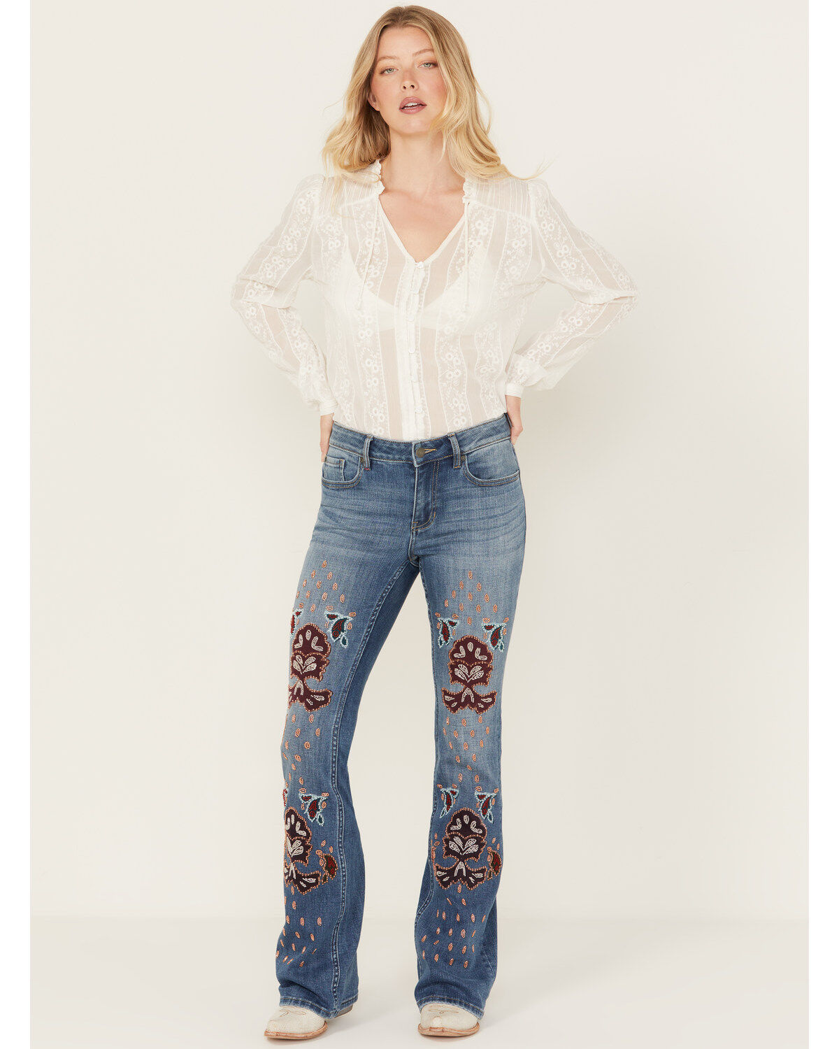 Idyllwind Women's Briley Medium Wash Mid Rise Embellished Stretch Bootcut Jeans, Medium Wash, hi-res