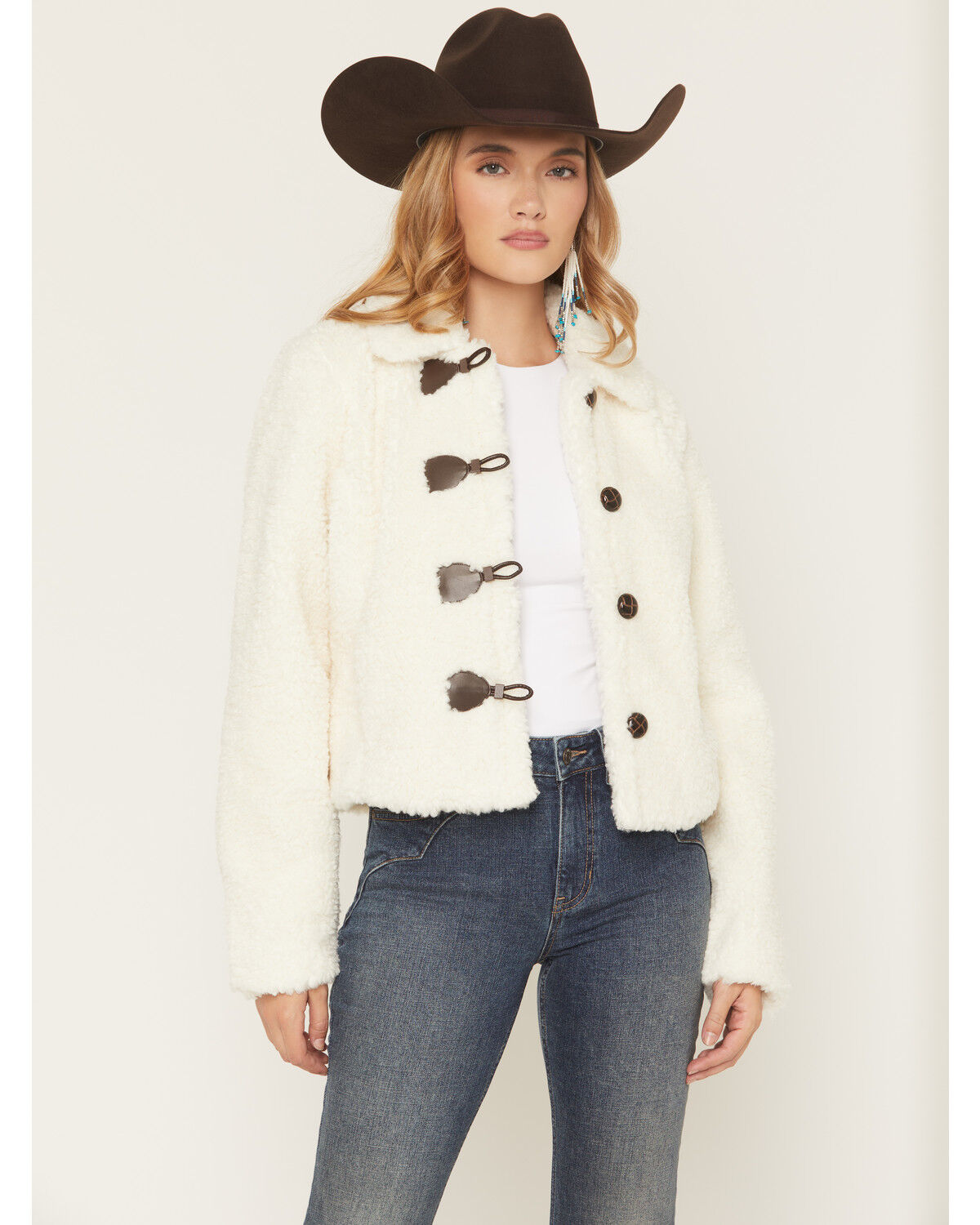 Shyanne Women's Toggle Front Sherpa Jacket, Cream, hi-res