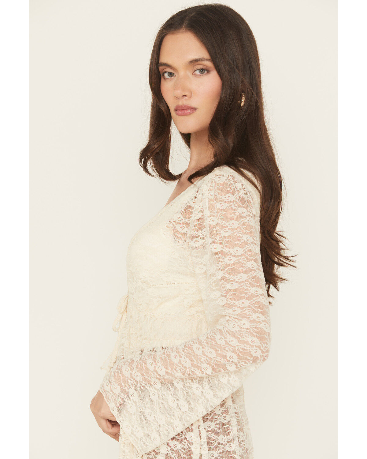 Image #2 - Originality Women's Lace Bell Sleeve Tie Kimono, , hi-res