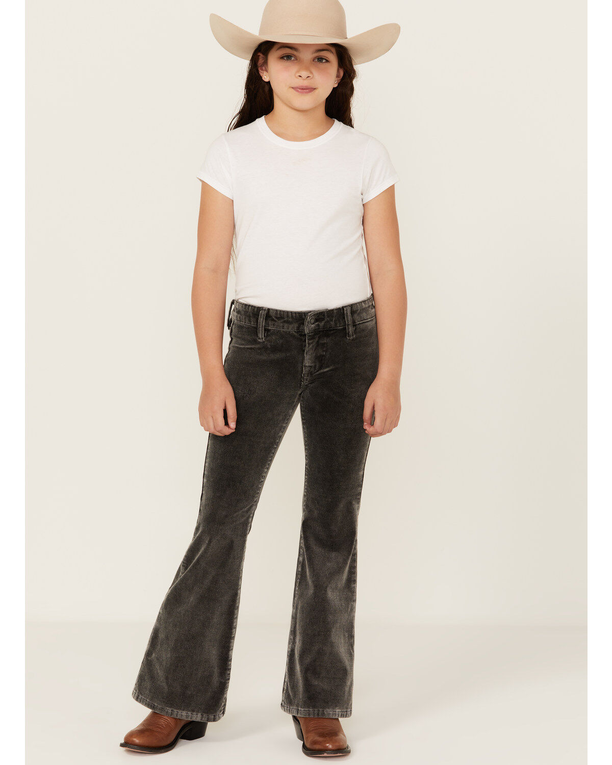 Rock & Roll Denim Girls' Corduroy Flare Jeans, Charcoal, hi-res