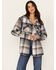 Image #1 - Pacific Teaze Women's Plaid Print Sherpa Lined Shacket, Navy, hi-res